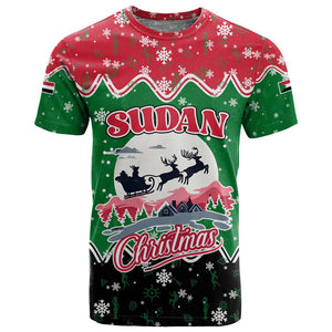 Sudan Christmas T shirt Red Green Black Xmas Santa Sleigh and Map - African Pride