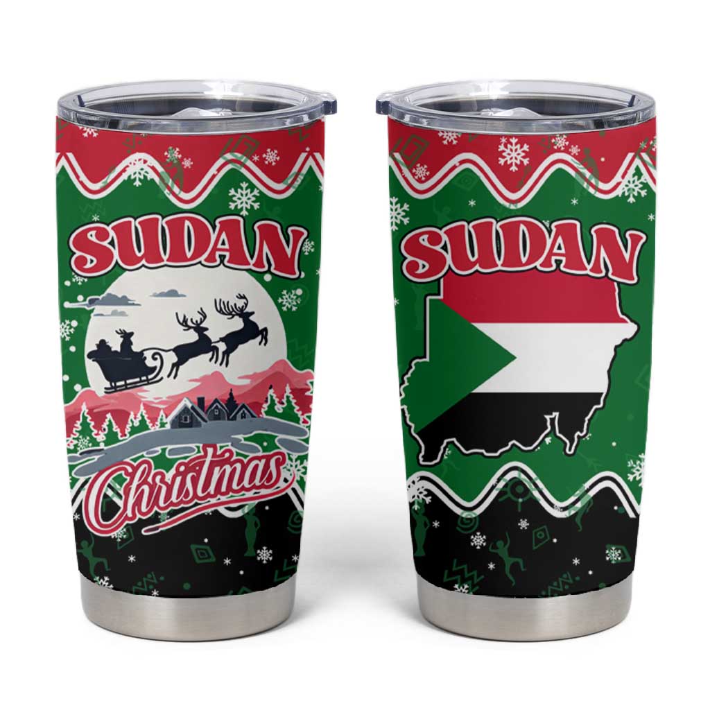 Sudan Christmas Tumbler Cup Red Green Black Xmas Santa Sleigh and Map - African Pride