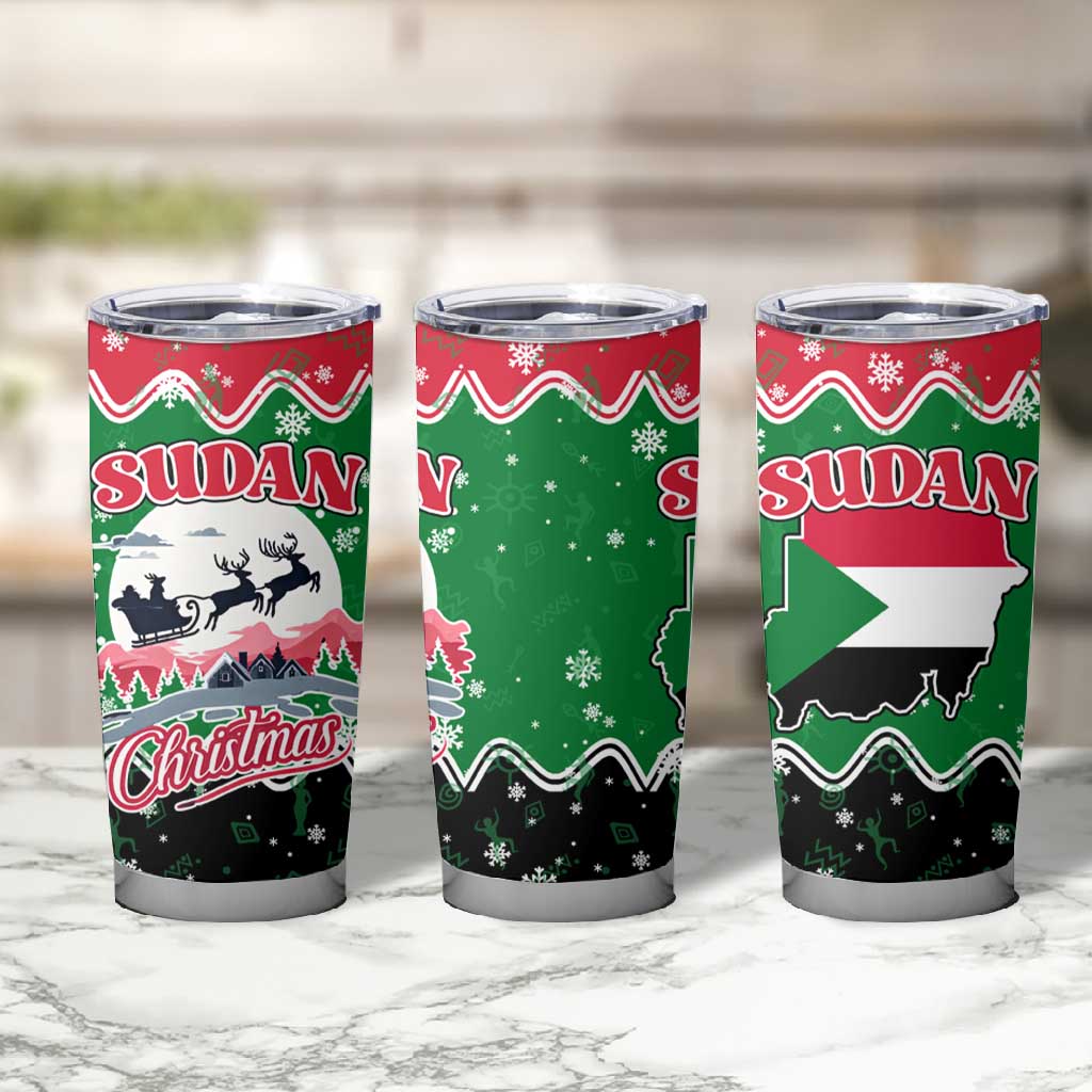 Sudan Christmas Tumbler Cup Red Green Black Xmas Santa Sleigh and Map - African Pride