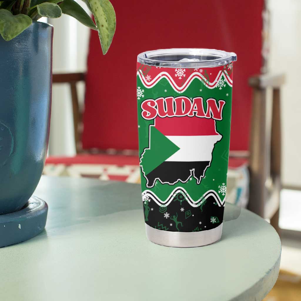 Sudan Christmas Tumbler Cup Red Green Black Xmas Santa Sleigh and Map - African Pride