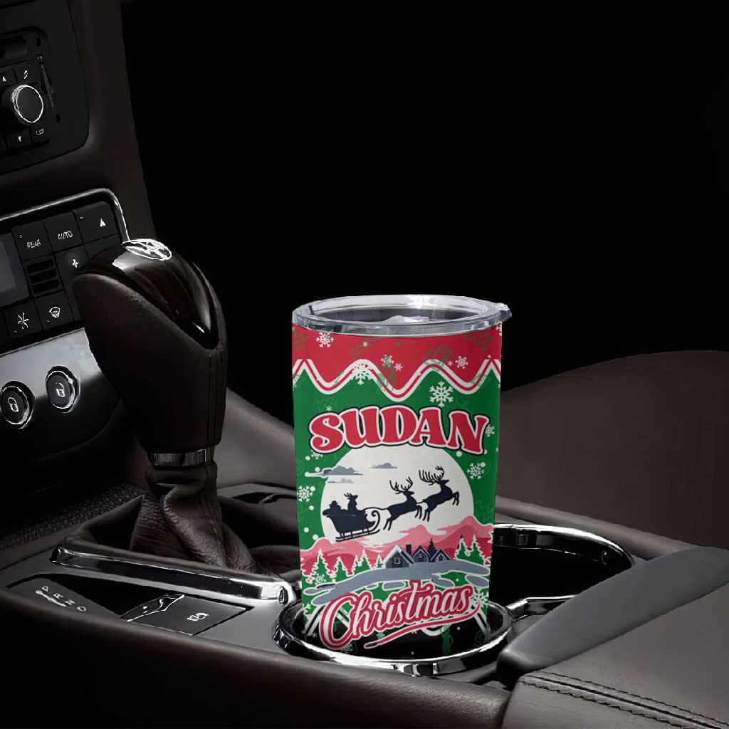 Sudan Christmas Tumbler Cup Red Green Black Xmas Santa Sleigh and Map - African Pride