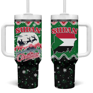 Sudan Christmas Tumbler With Handle Red Green Black Xmas Santa Sleigh and Map - African Pride