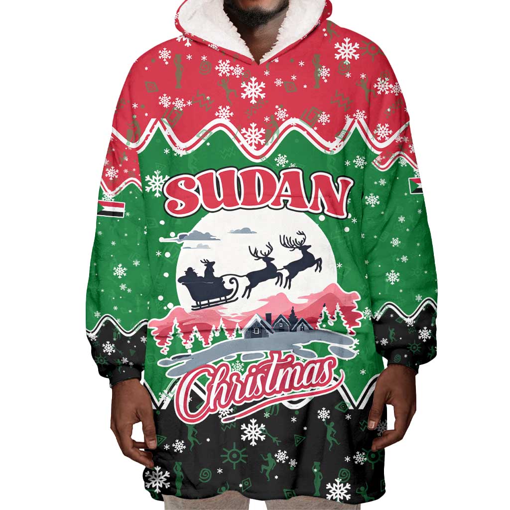 Sudan Christmas Wearable Blanket Hoodie Red Green Black Xmas Santa Sleigh and Map - African Pride