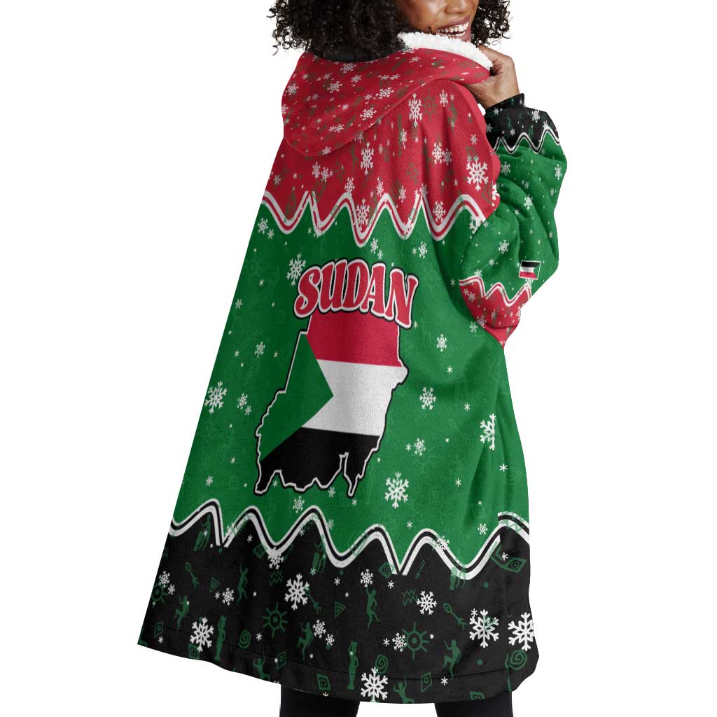 Sudan Christmas Wearable Blanket Hoodie Red Green Black Xmas Santa Sleigh and Map - African Pride