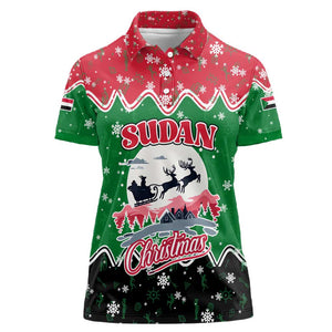 Sudan Christmas Women Polo Shirt Red Green Black Xmas Santa Sleigh and Map - African Pride