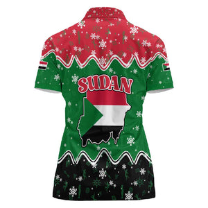 Sudan Christmas Women Polo Shirt Red Green Black Xmas Santa Sleigh and Map - African Pride