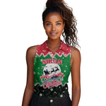 Sudan Christmas Women Sleeveless Polo Shirt Red Green Black Xmas Santa Sleigh and Map - African Pride