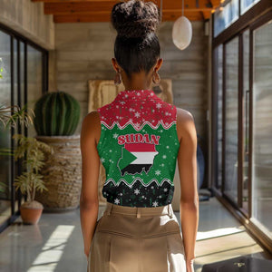 Sudan Christmas Women Sleeveless Polo Shirt Red Green Black Xmas Santa Sleigh and Map - African Pride