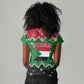 Sudan Christmas Women V-Neck T-Shirt Red Green Black Xmas Santa Sleigh and Map - African Pride
