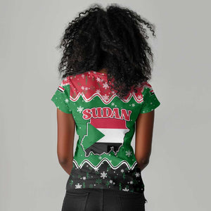 Sudan Christmas Women V-Neck T-Shirt Red Green Black Xmas Santa Sleigh and Map - African Pride