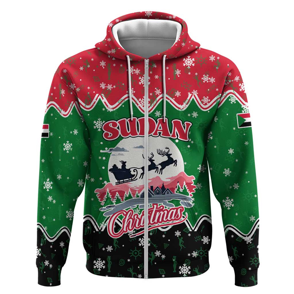 Sudan Christmas Zip Hoodie Red Green Black Xmas Santa Sleigh and Map - African Pride