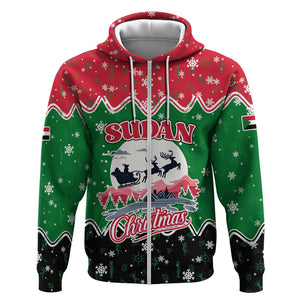 Sudan Christmas Zip Hoodie Red Green Black Xmas Santa Sleigh and Map - African Pride