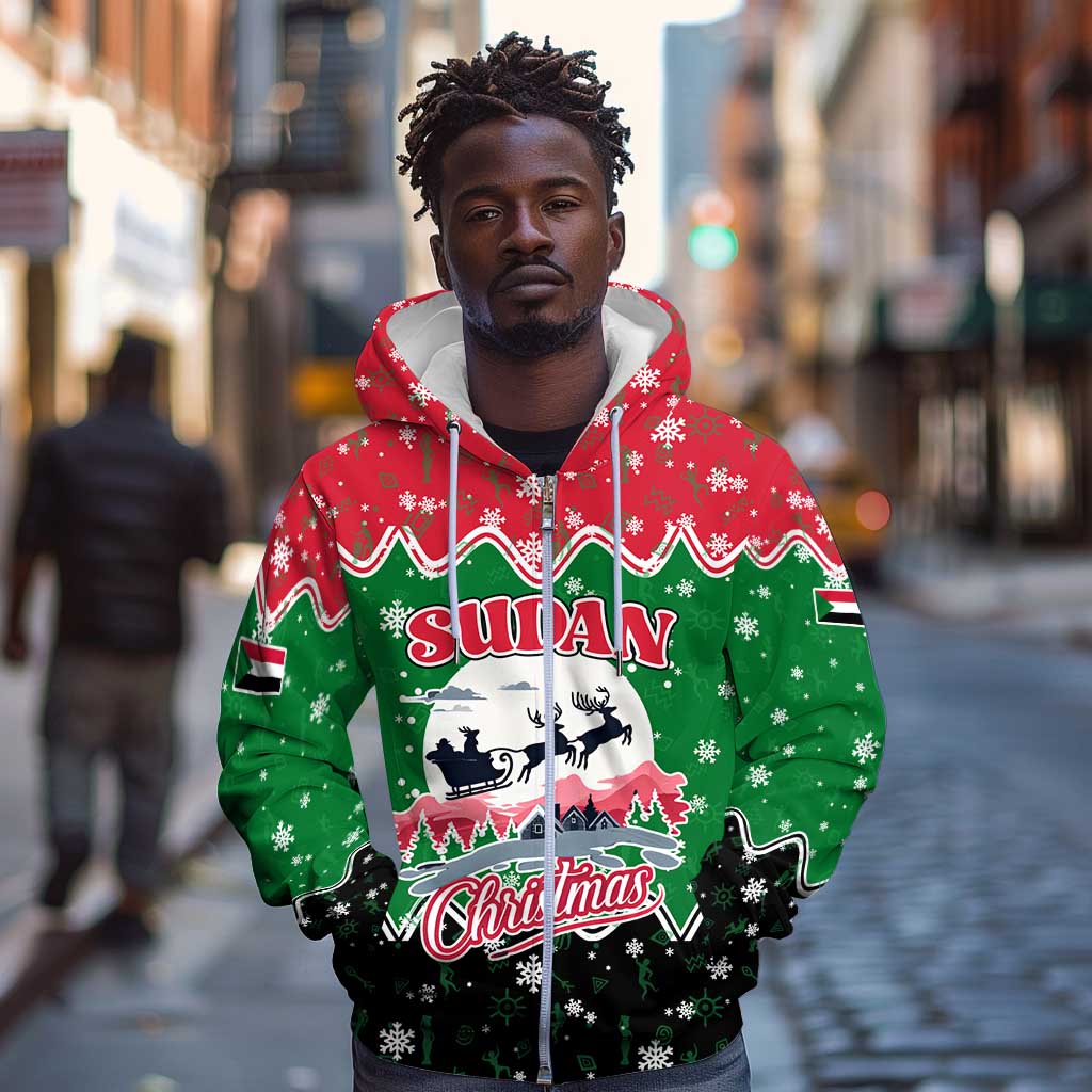 Sudan Christmas Zip Hoodie Red Green Black Xmas Santa Sleigh and Map - African Pride