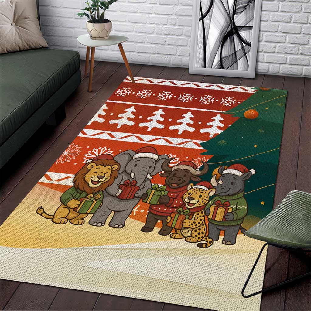 Zambia Christmas Area Rug African Animals Tree Snowflakes and National Emblem - African Pride