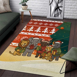 Zambia Christmas Area Rug African Animals Tree Snowflakes and National Emblem - African Pride
