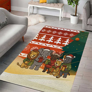 Zambia Christmas Area Rug African Animals Tree Snowflakes and National Emblem - African Pride