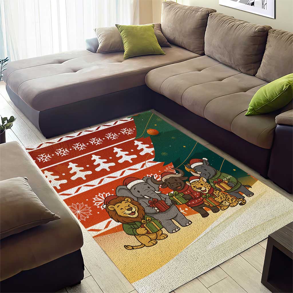 Zambia Christmas Area Rug African Animals Tree Snowflakes and National Emblem - African Pride