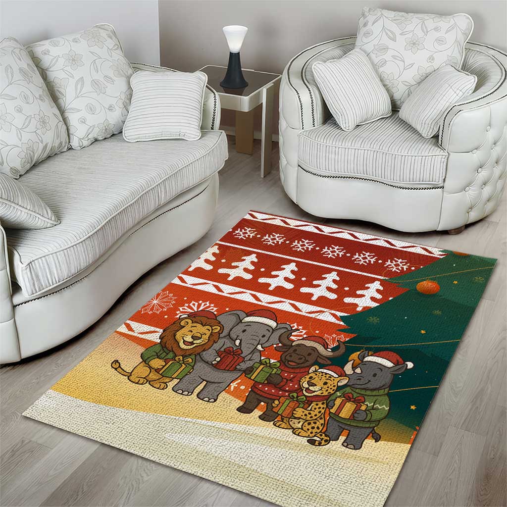 Zambia Christmas Area Rug African Animals Tree Snowflakes and National Emblem - African Pride
