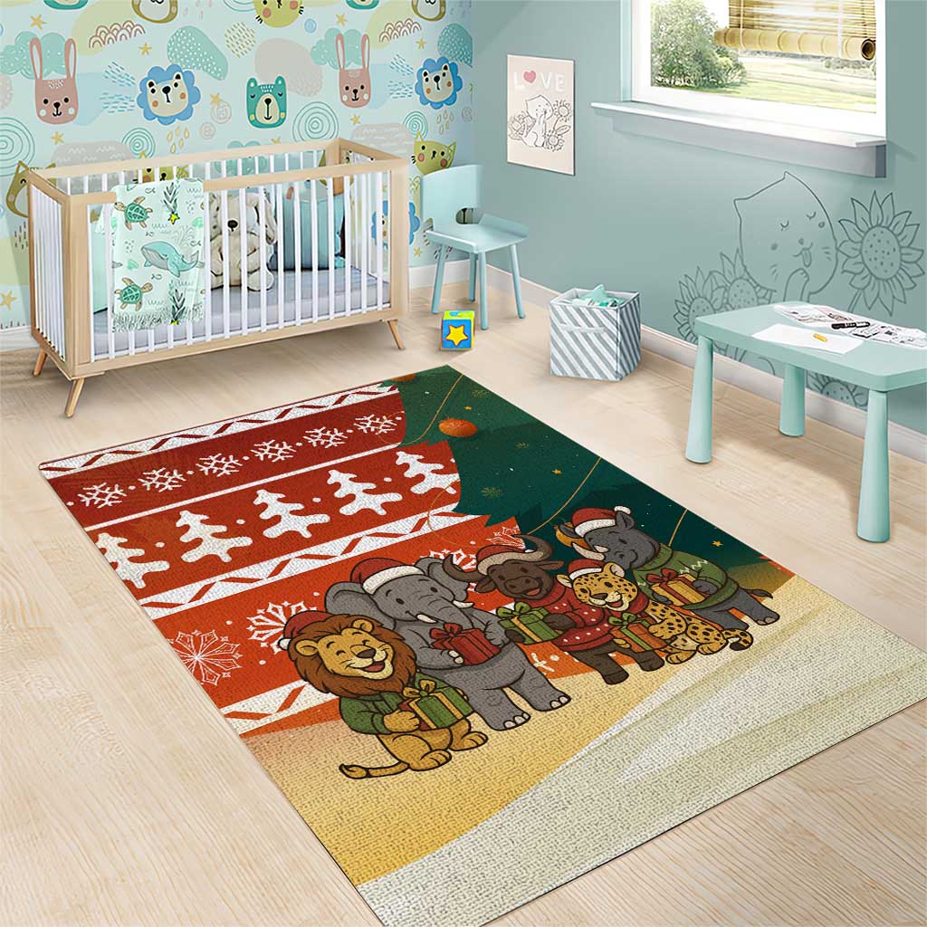Zambia Christmas Area Rug African Animals Tree Snowflakes and National Emblem - African Pride