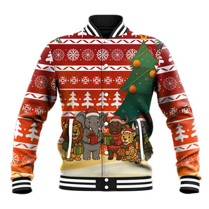 Zambia Christmas Baseball Jacket African Animals Tree Snowflakes and National Emblem - African Pride