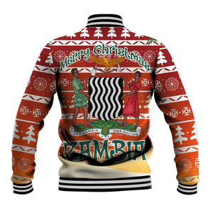 Zambia Christmas Baseball Jacket African Animals Tree Snowflakes and National Emblem - African Pride