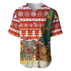 Zambia Christmas Baseball Jersey African Animals Tree Snowflakes and National Emblem - African Pride