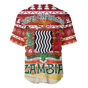 Zambia Christmas Baseball Jersey African Animals Tree Snowflakes and National Emblem - African Pride