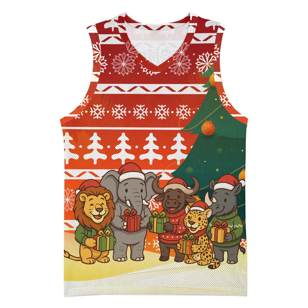 Zambia Christmas Basketball Jersey African Animals Tree Snowflakes and National Emblem - African Pride