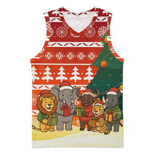 Zambia Christmas Basketball Jersey African Animals Tree Snowflakes and National Emblem - African Pride