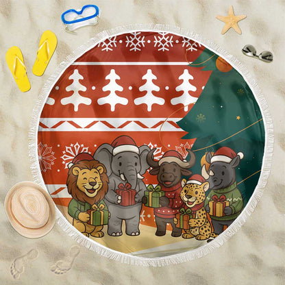 Zambia Christmas Beach Blanket African Animals Tree Snowflakes and National Emblem - African Pride