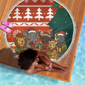Zambia Christmas Beach Blanket African Animals Tree Snowflakes and National Emblem - African Pride