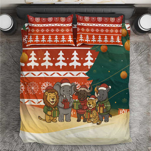 Zambia Christmas Bedding Set African Animals Tree Snowflakes and National Emblem - African Pride