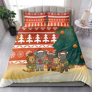 Zambia Christmas Bedding Set African Animals Tree Snowflakes and National Emblem - African Pride