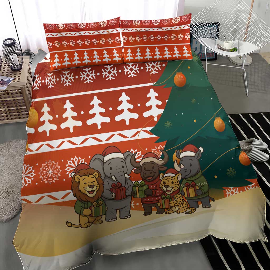 Zambia Christmas Bedding Set African Animals Tree Snowflakes and National Emblem - African Pride