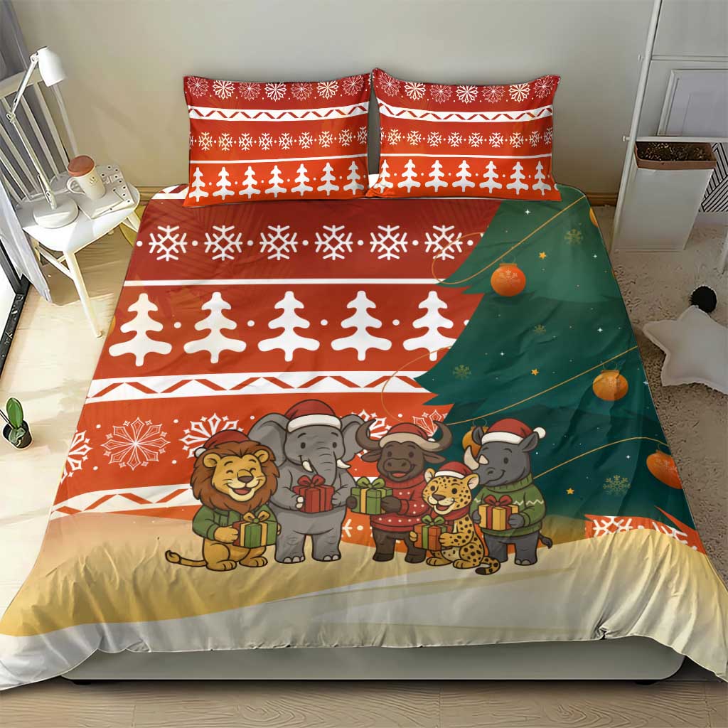 Zambia Christmas Bedding Set African Animals Tree Snowflakes and National Emblem - African Pride
