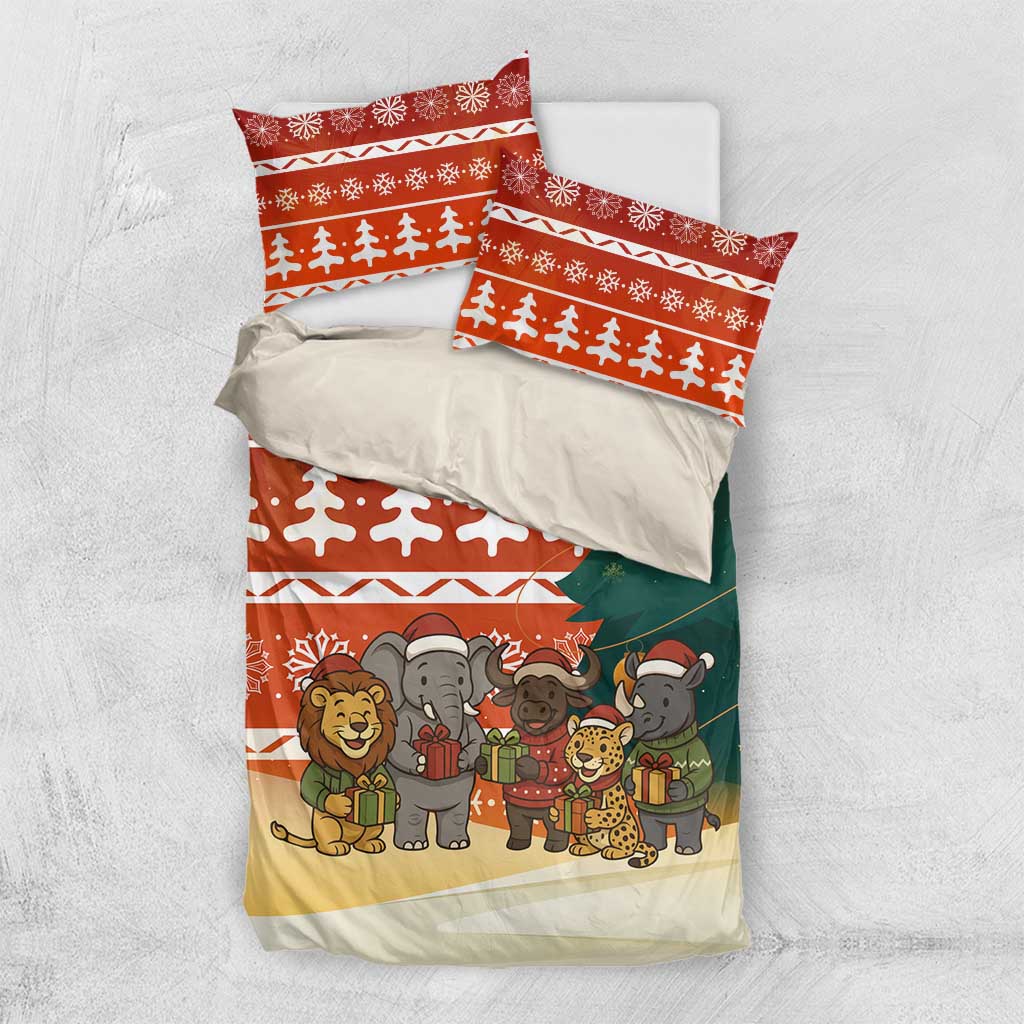 Zambia Christmas Bedding Set African Animals Tree Snowflakes and National Emblem - African Pride