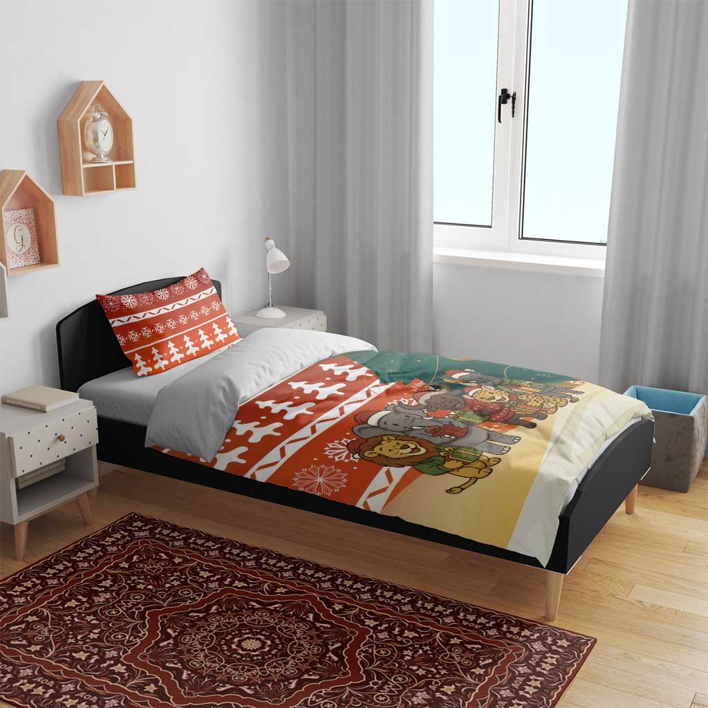 Zambia Christmas Bedding Set African Animals Tree Snowflakes and National Emblem - African Pride