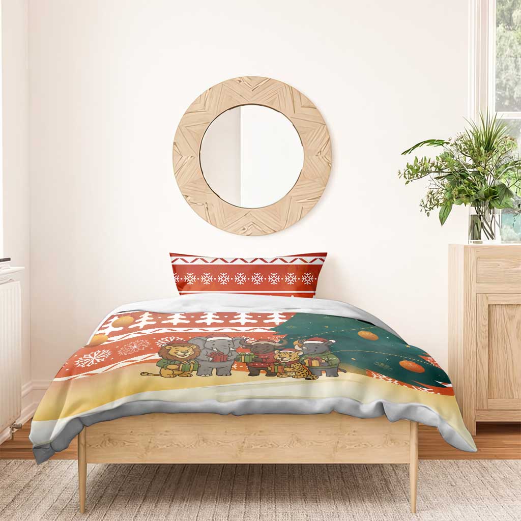 Zambia Christmas Bedding Set African Animals Tree Snowflakes and National Emblem - African Pride