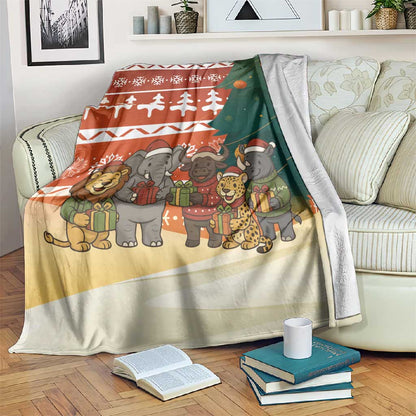 Zambia Christmas Blanket African Animals Tree Snowflakes and National Emblem - African Pride
