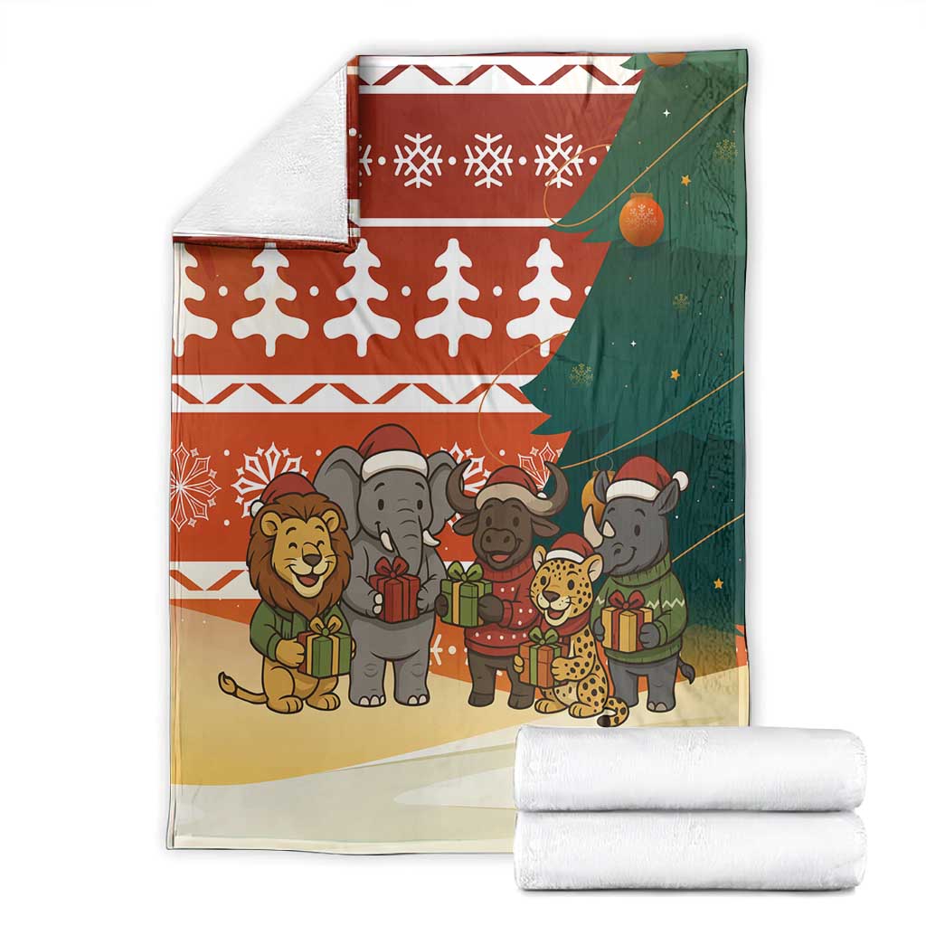Zambia Christmas Blanket African Animals Tree Snowflakes and National Emblem - African Pride