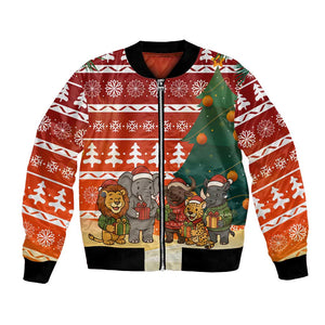 Zambia Christmas Bomber Jacket African Animals Tree Snowflakes and National Emblem - African Pride