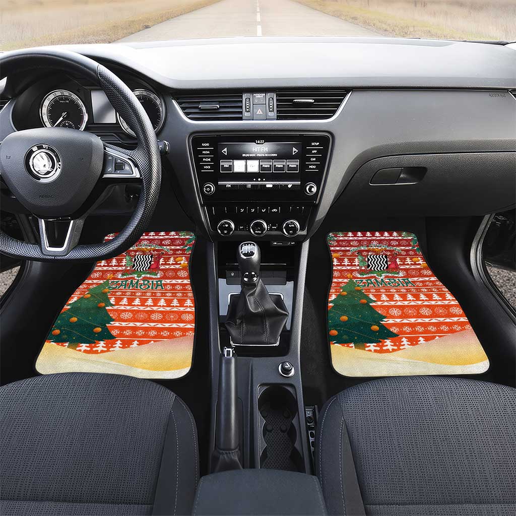 Zambia Christmas Car Mats African Animals Tree Snowflakes and National Emblem - African Pride
