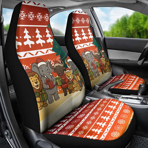 Zambia Christmas Car Seat Cover African Animals Tree Snowflakes and National Emblem - African Pride