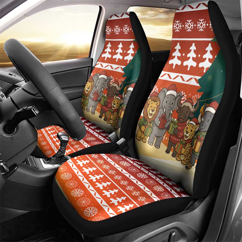 Zambia Christmas Car Seat Cover African Animals Tree Snowflakes and National Emblem - African Pride