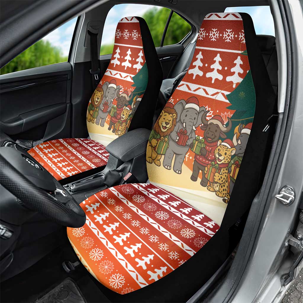 Zambia Christmas Car Seat Cover African Animals Tree Snowflakes and National Emblem - African Pride