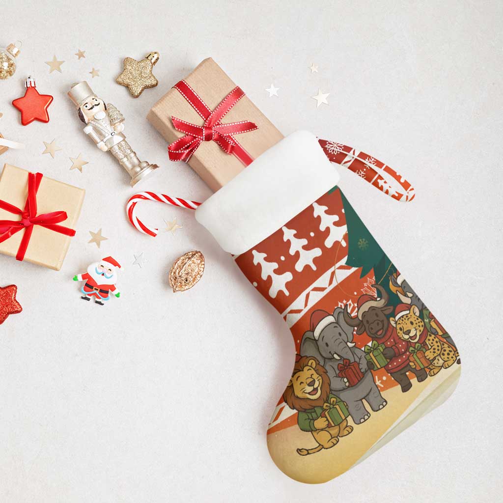 Zambia Christmas Stocking African Animals Tree Snowflakes and National Emblem - African Pride