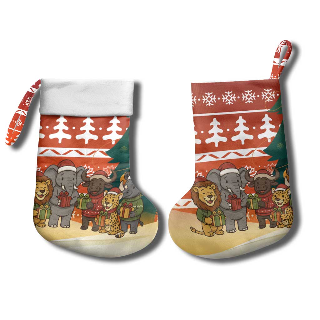 Zambia Christmas Stocking African Animals Tree Snowflakes and National Emblem - African Pride
