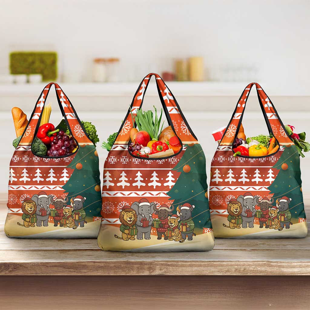 Zambia Christmas Grocery Bag African Animals Tree Snowflakes and National Emblem - African Pride