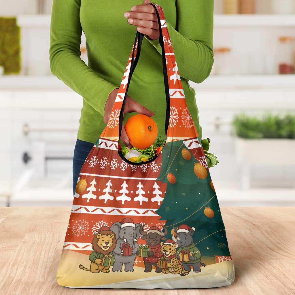 Zambia Christmas Grocery Bag African Animals Tree Snowflakes and National Emblem - African Pride