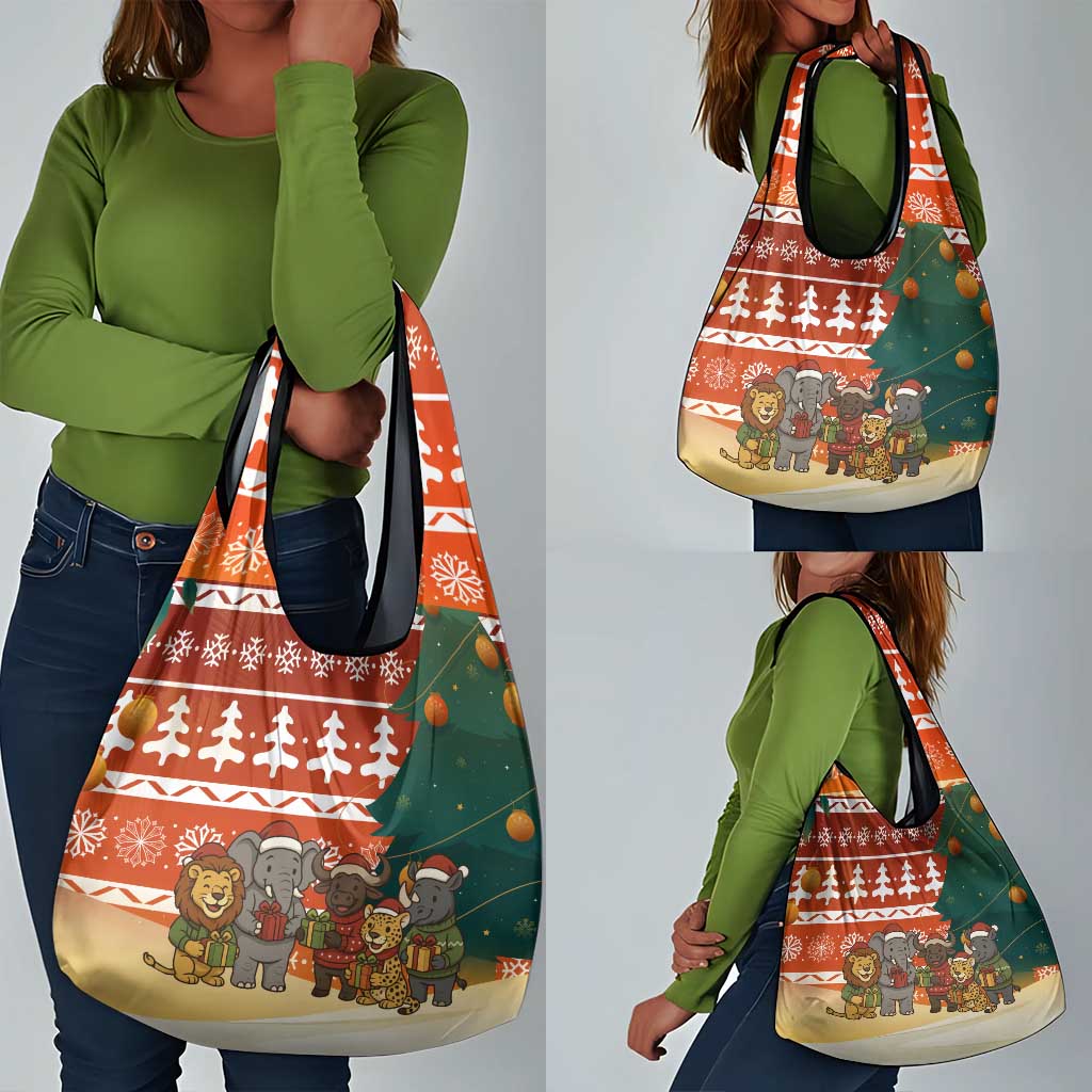 Zambia Christmas Grocery Bag African Animals Tree Snowflakes and National Emblem - African Pride
